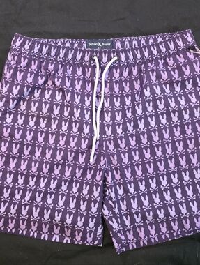 Psycho Bunny Purple Bunny-Print Swim Shorts